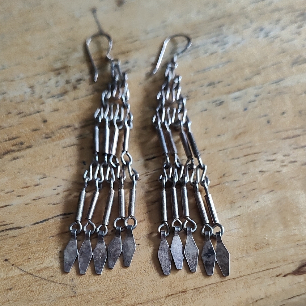 Silver Chain / Liquid Silver Hinged Dangle Earrin… - image 3